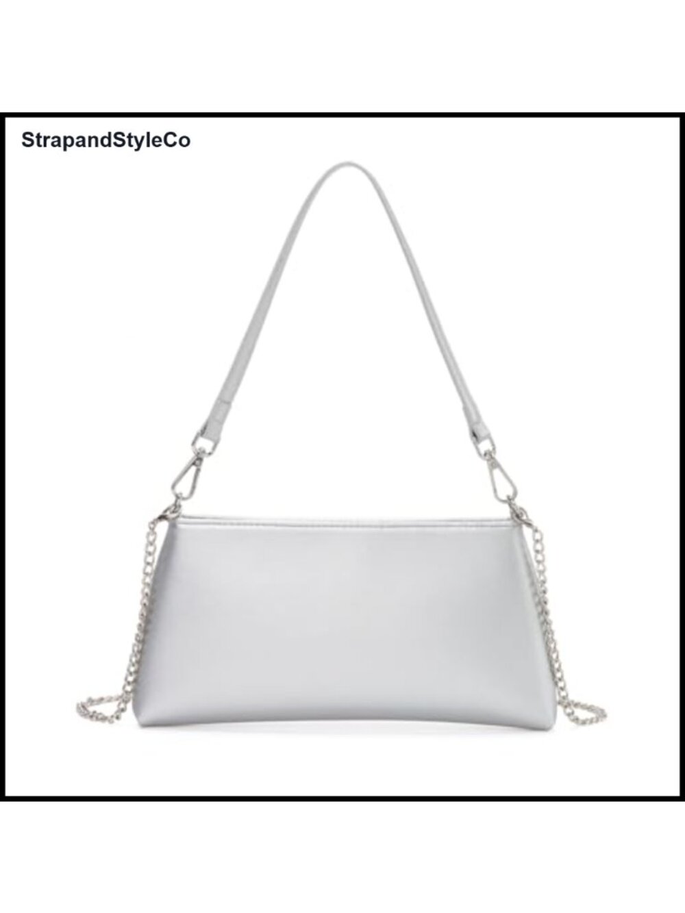 PU Leather Evening Bag Clutch Purse Zipper Chain Strap